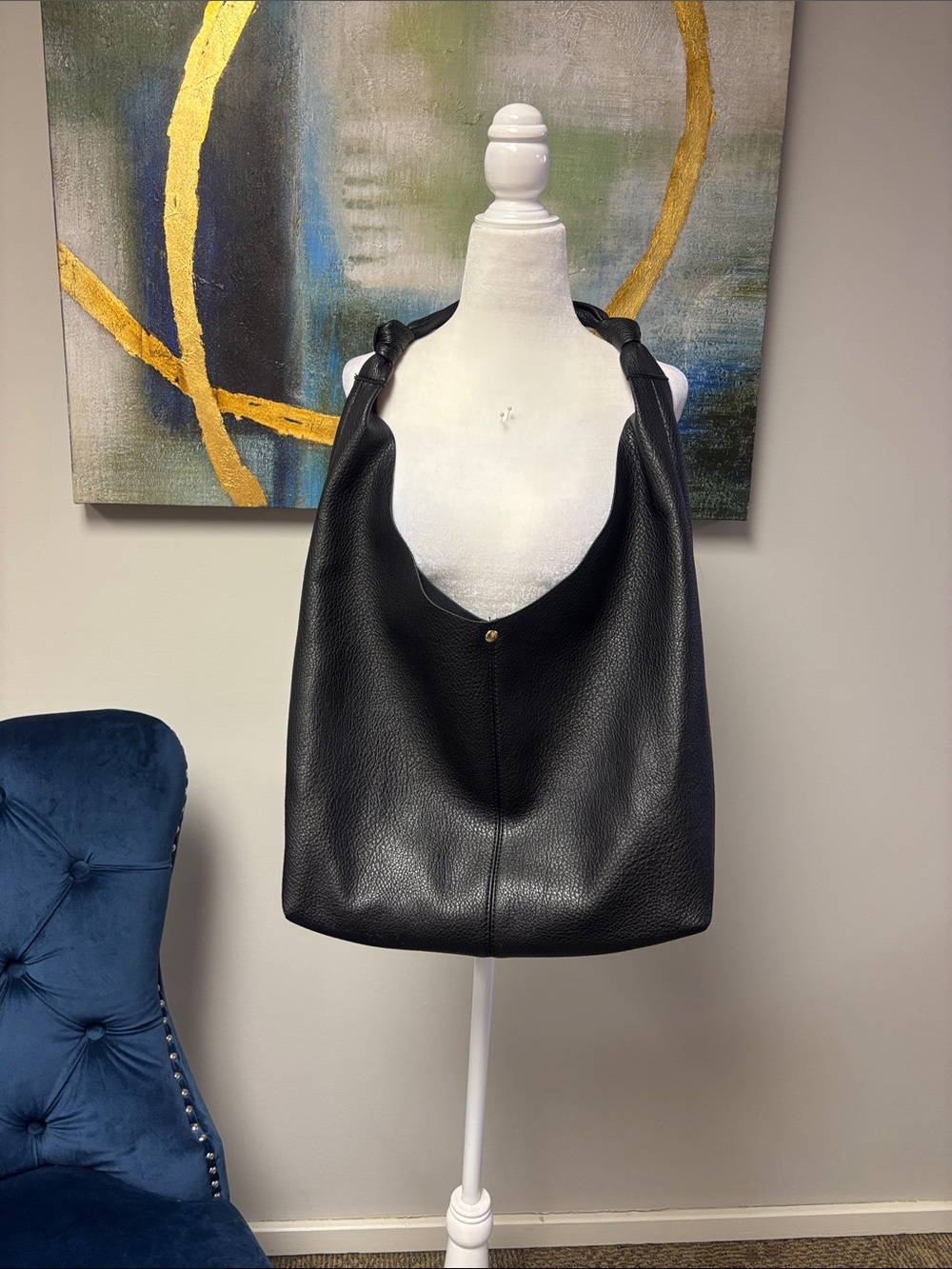 Classic Black Pebbled Shoulder Tote